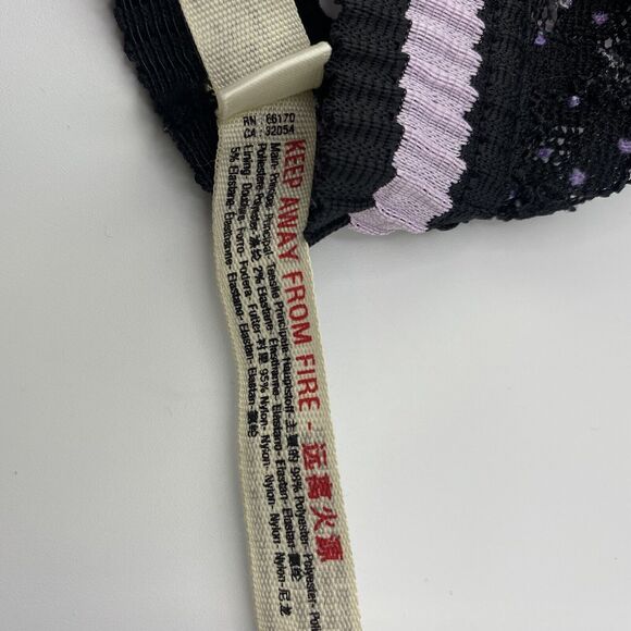 Free People Bralette Polka Dot Lace Striped Band Black Purple Size Small - Picture 5 of 8